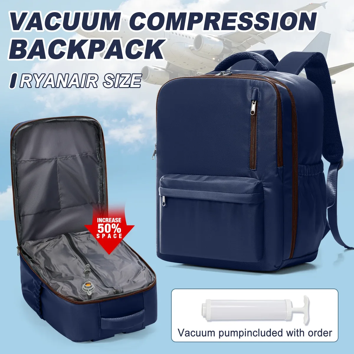 sac à dos de voyage ryanair pour bagages à main 40x30x20, sac à dos sous vide avec pompe, sac à dos de cabine wizzair pour femmes et hommes, sac pour ordinateur portable