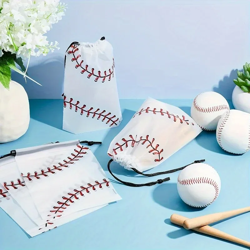 20 pièces, sac de fête de baseball à cordon, sac de rangement en lot, sac de rangement pour cosmétiques, fournitures de fête sur le thème du baseball pour l'anniversaire des garçons