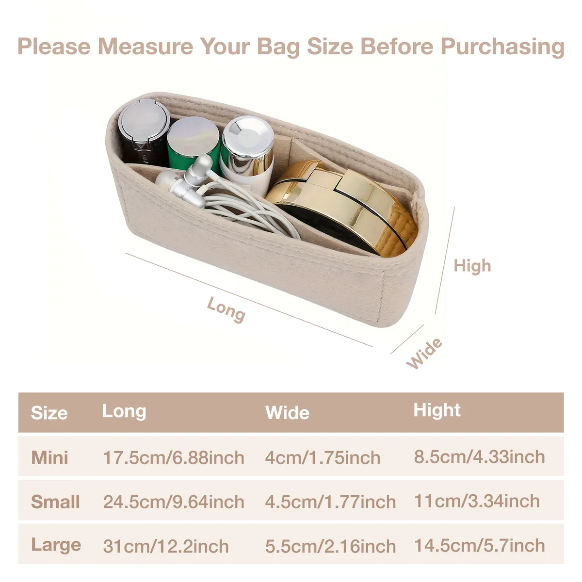 sac à main en feutre souple portable pour femme, accessoire de voyage, organisateur de maquillage