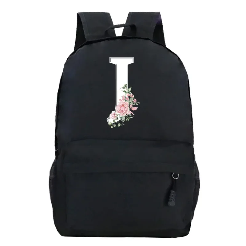 étudiant dames rose floral alphabet blanc impression sac à dos femmes fleur harajuku cartables femme rose lettre sac à bandoulière