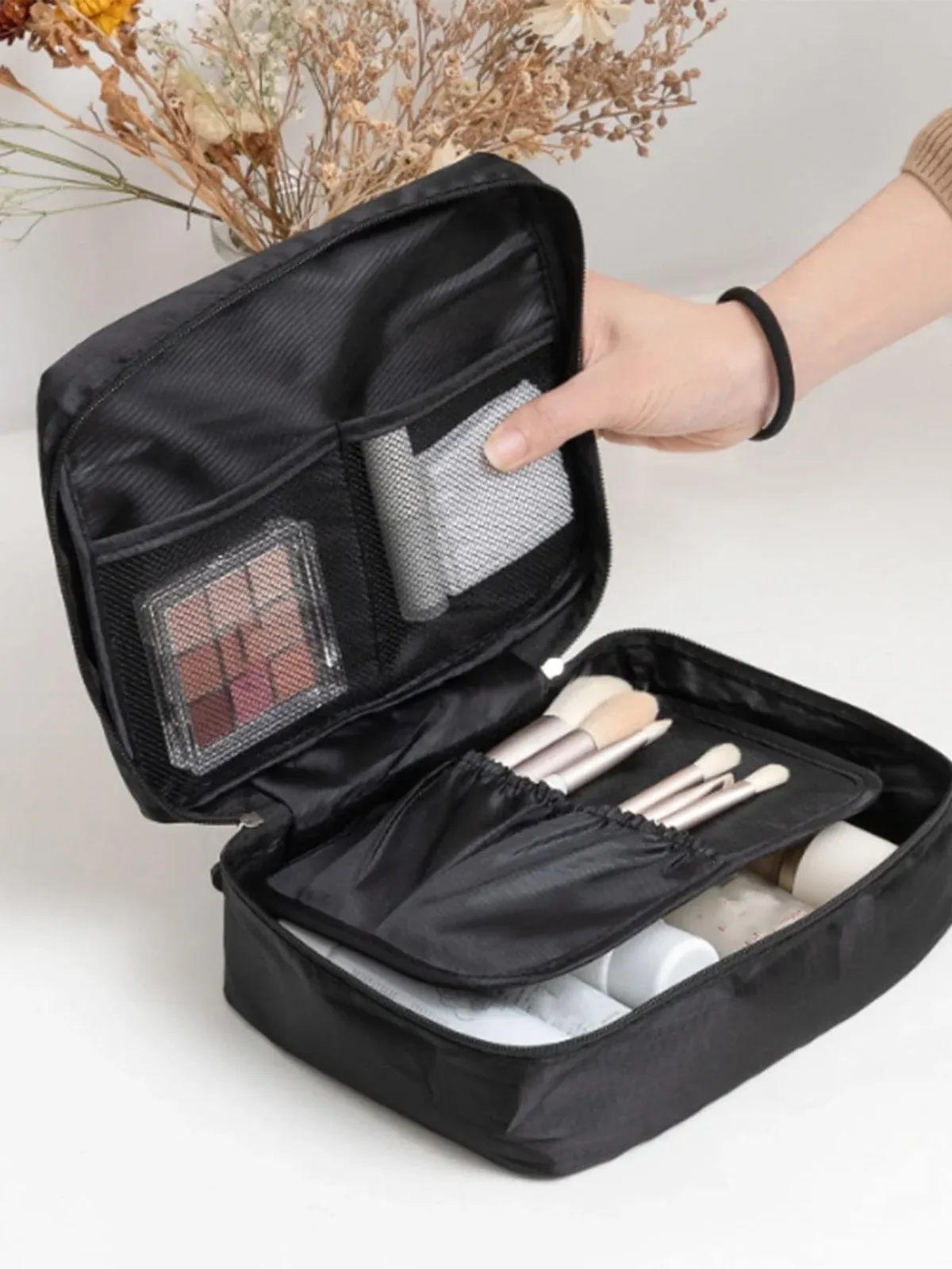 trousse toilette oxford noir maquillage palette pinceaux voyage affaires minimaliste pratique elégante organisateur cosmétiques trousse portable