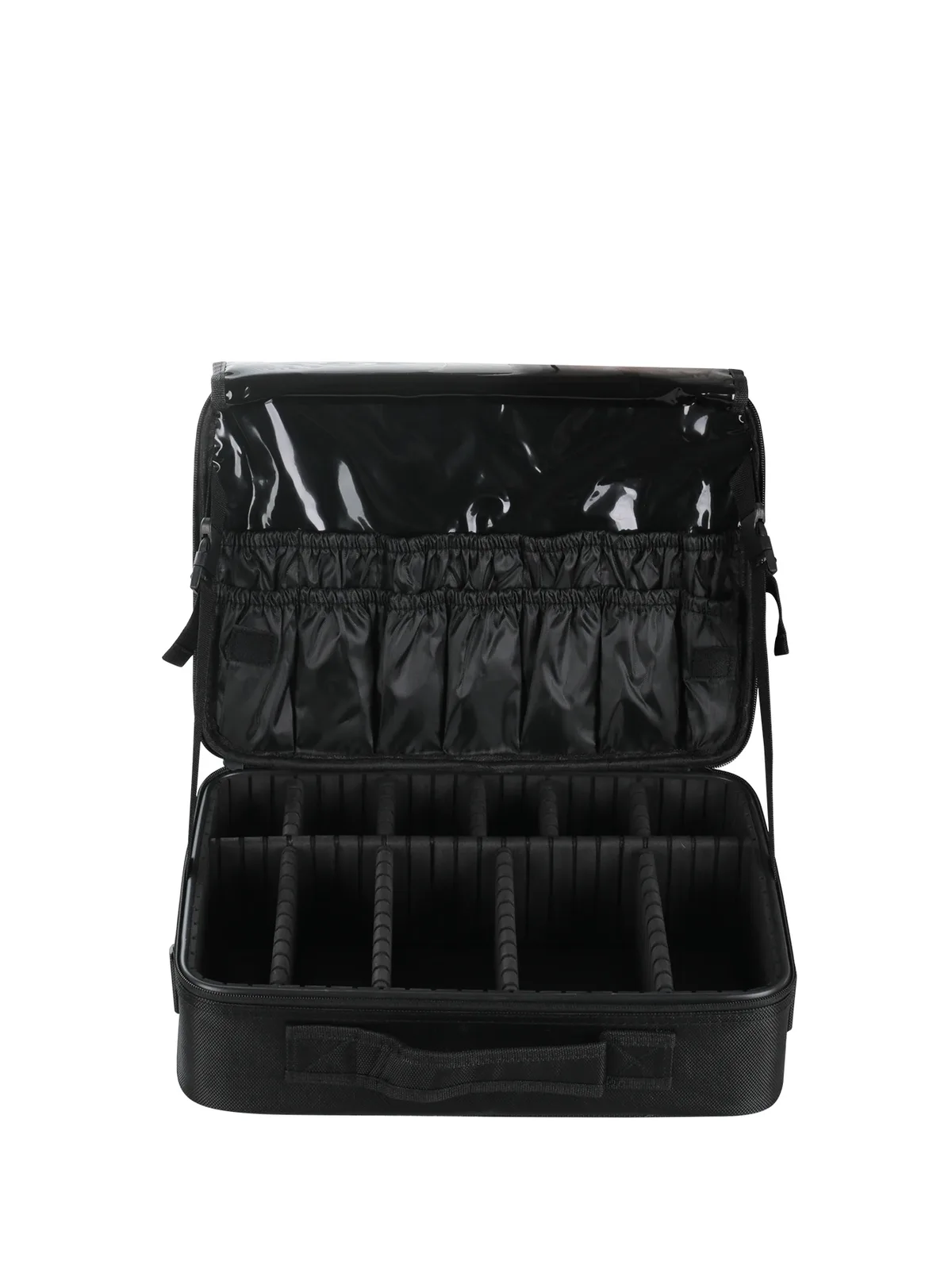 trousse de maquillage professionnelle en cuir imperméable, trousse de maquillage, trousse d'artiste de maquillage, trousse de train, trousse à cosmétiques de voyage, évaluation des pinceaux, matériau