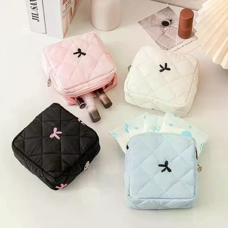 sacs de rangement pour serviettes hygiéniques mignons et de grande capacité, sacs à nœuds de dessin animé portables, organiseur de tampons pour les règles des filles, pochette