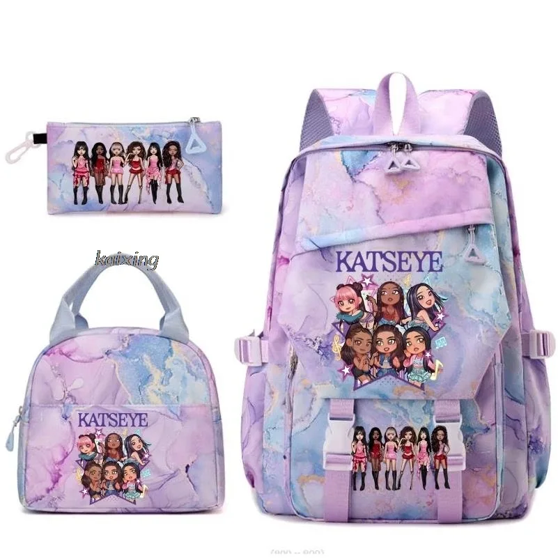 nouveaux sacs à dos katseye à imprimé amusant, 3 pièces/ensemble, sac d'école pour étudiants, sac de voyage pour adolescents, filles et garçons, sacs à lunch, sac à dos