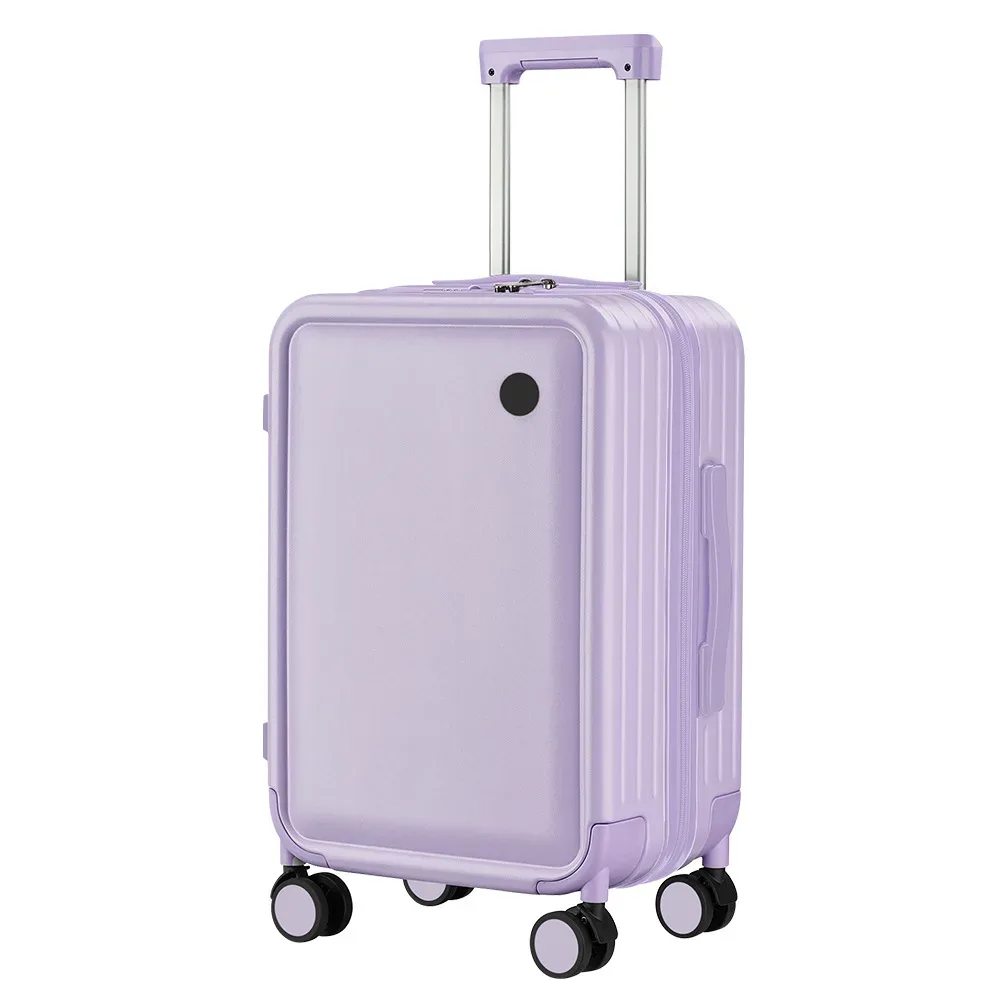valise polycarbonate abs couleur pastel violet bleu blanc rose doré poignées métal argenté roues toupie bouton noir usage voyage loisir