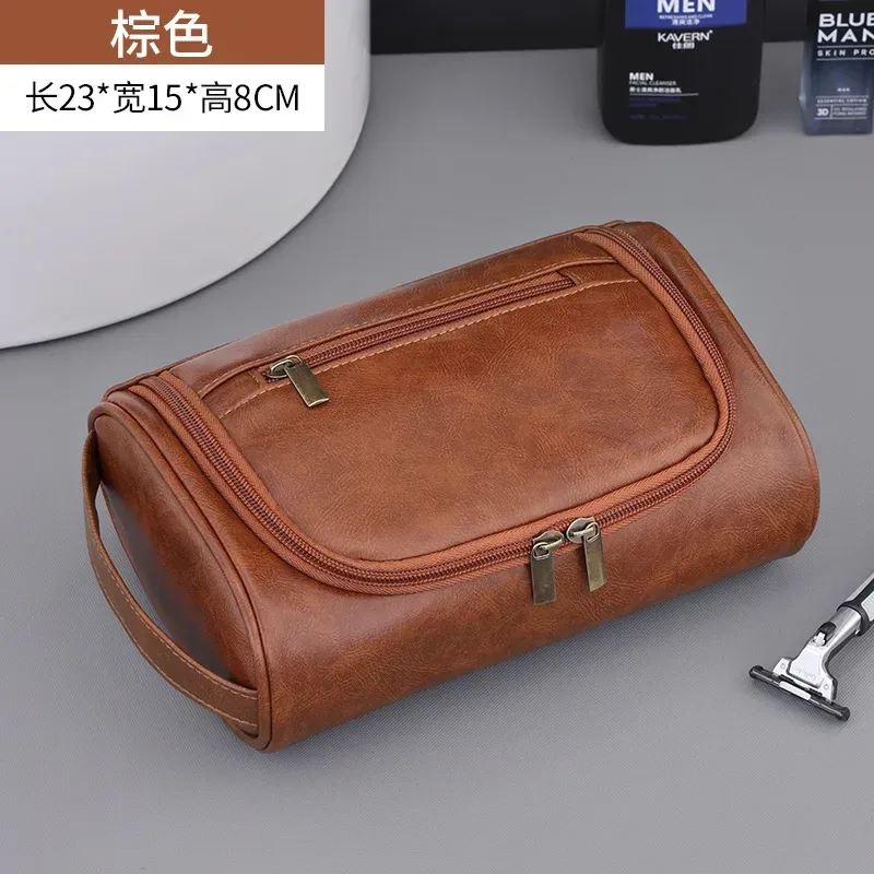 trousse de toilette de voyage de haute qualité pour femmes et hommes, sacs à cosmétiques rétro en cuir pu, trousse de maquillage de voyage étanche