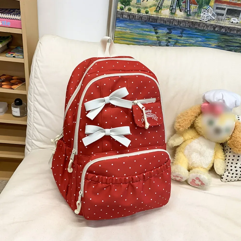sac à dos en nylon pour filles, avec nœud à pois, cartable d'étudiant de grande capacité, antivol, multi-compartiments, pour ordinateur de voyage