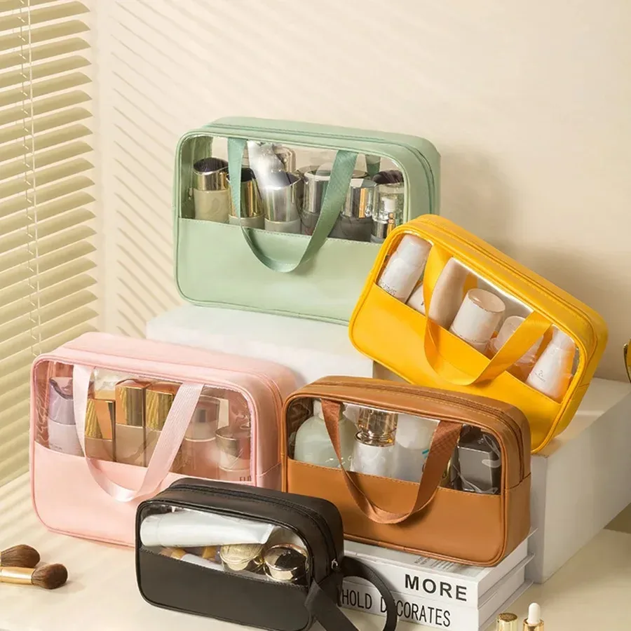 trousse de toilette pour hommes et femmes, organisateur de voyage cosmétique translucide et imperméable pour accessoires et articles de toilette