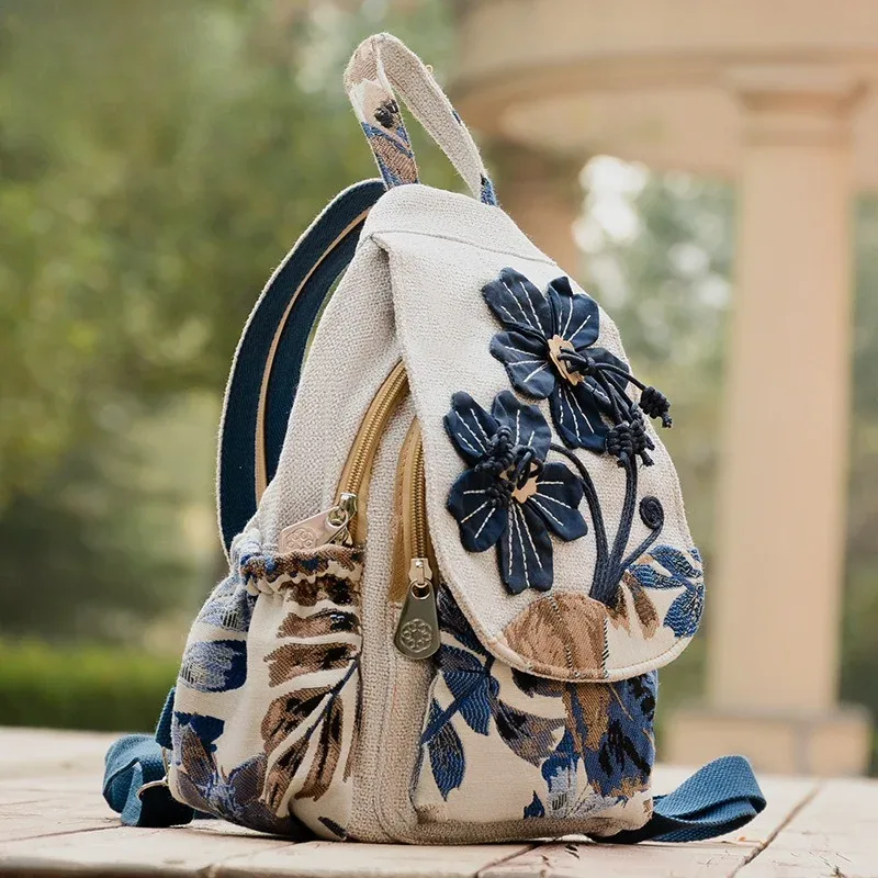 sac à dos de style ethnique tissé à la main, double épaule, multi-compartiments, toile légère, sac de poitrine multifonctionnel pour les déplacements, 2025