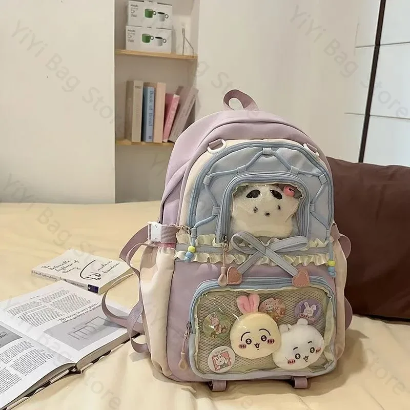 sac à dos ita bag kawaii, sac à bandoulière, ensemble de deux pièces, sac à dos scolaire pour badges et épingles d'anime, sacs à dos transparents pour étudiants