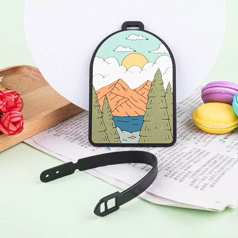 étiquette de bagage en pvc avec paysage de montagne et de nature, pour valise, sac de voyage et sac à dos, accessoire de voyage