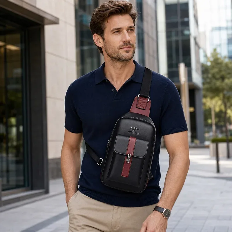 sac de poitrine en cuir pour homme, sac bandoulière décontracté, sac messager pour voyage d'affaires, noir, marron