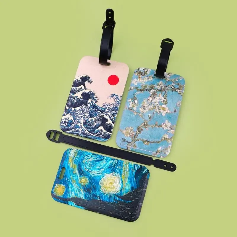 étiquette de bagage artistique en plastique avec motif peinture à l'huile, porte-carte d'identité anti-perte pour valise, sac à dos, accessoires de bagage, cadeaux