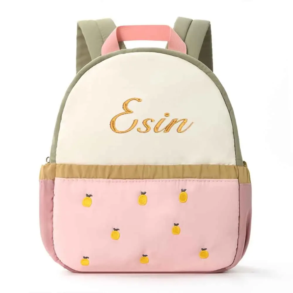 Sac à dos léger personnalisé pour bébé avec broderie de nom, sac à collation pour enfants, cadeau pomme, sac à dos de maternelle