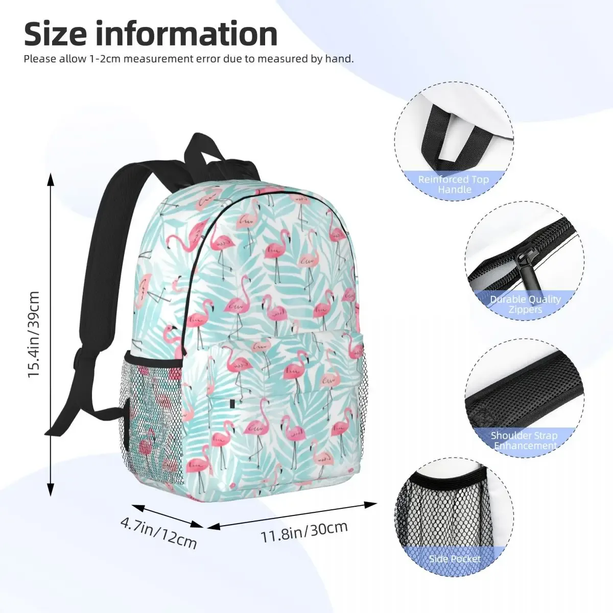 sac à dos à motif sans couture pour femmes et hommes, sac à livres pour étudiants, convient aux sacs pour ordinateur portable 15 pouces, plantes tropicales, flamant rose, oiseau