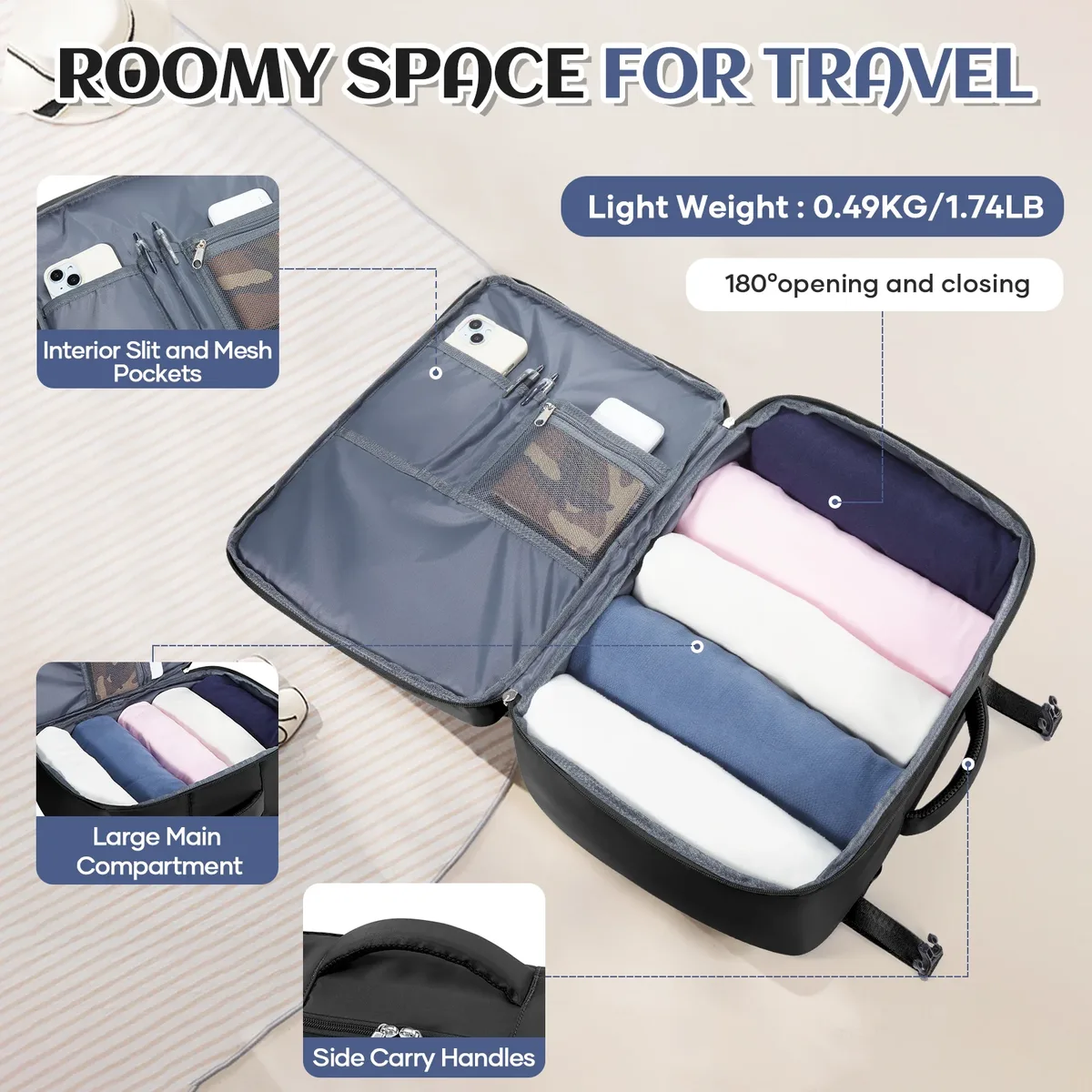 ryanair sac de cabine d'avion 40x30x20 sac à dos de voyage, bagages à main sacs de voyage sac pour ordinateur portable d'affaires femmes hommes sac à dos sac de travail