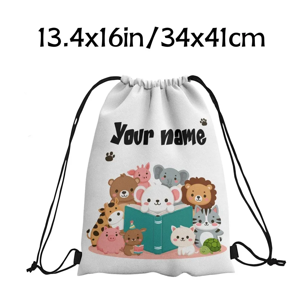 sac à dos à cordon personnalisé avec animaux mignons, sac à livres à cordon avec animaux de dessin animé, sac à cordon pour enfants, école, gymnase