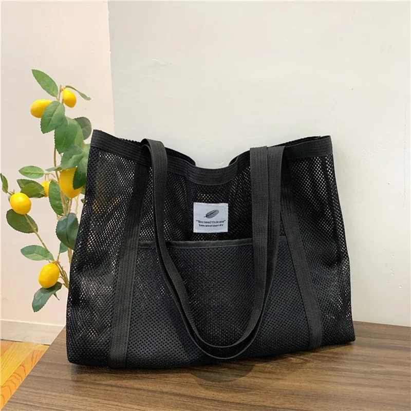 sac à bandoulière en maille transparente pour femmes, fourre-tout portable à la mode pour shopping voyage plage, fourre-tout en filet