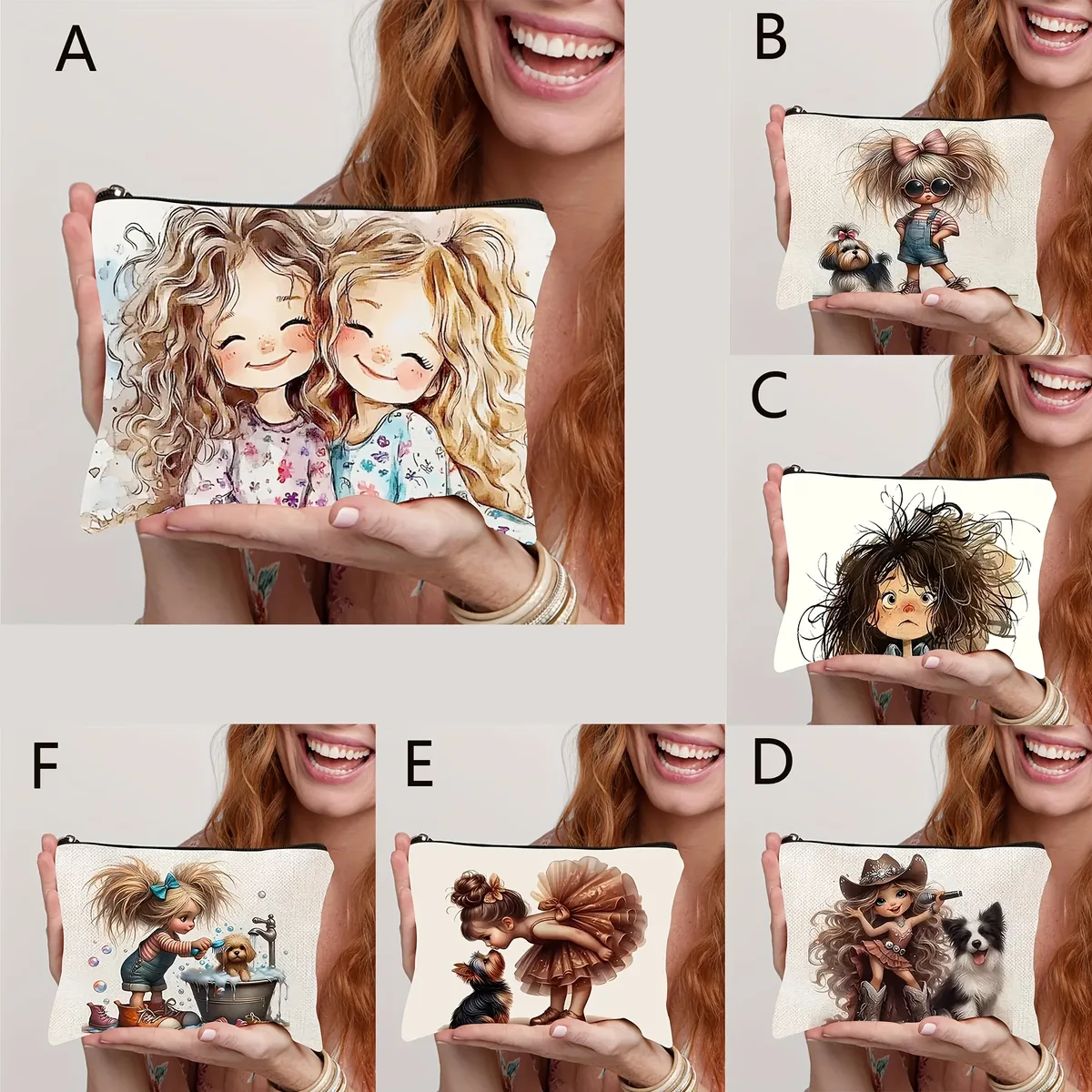 pochette de rangement de maquillage avec personnage de dessin animé mignon, sac à cosmétiques durable pour femmes et filles, trousse à crayons, sac de rangement d'accessoires
