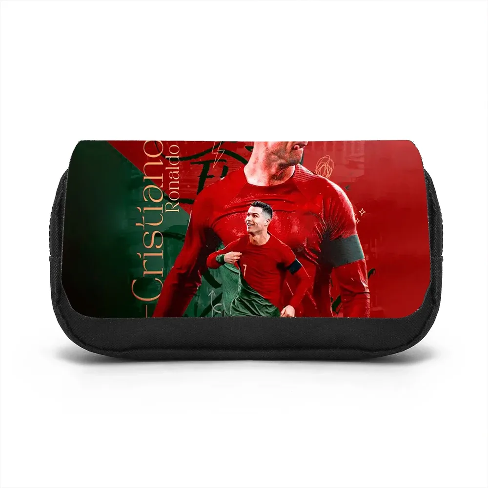 sac de rangement de papeterie grande capacité, double compartiment, pour étudiants, motif ronaldo, étoile du football, pour l'école et les voyages