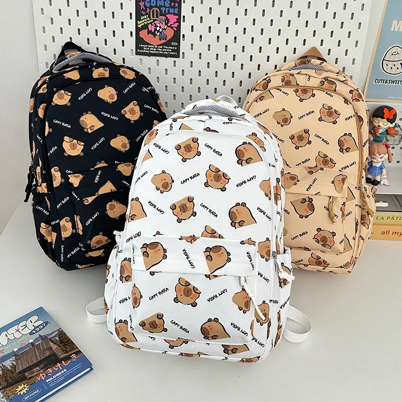 sac à dos capybara pour adolescents, grande capacité, élégant, multi-poches, kawaii, pour les trajets quotidiens, sac à dos simple