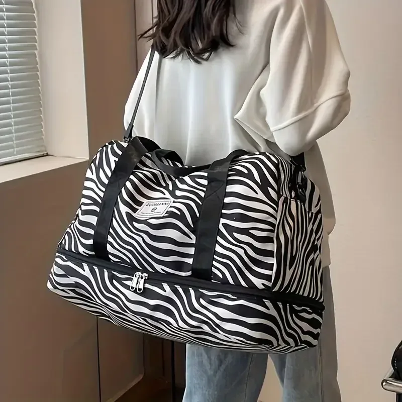 sac de voyage en nylon grande capacité avec imprimé animal, sac de sport et de gym, sac de rangement portable, sac de week-end pour femme