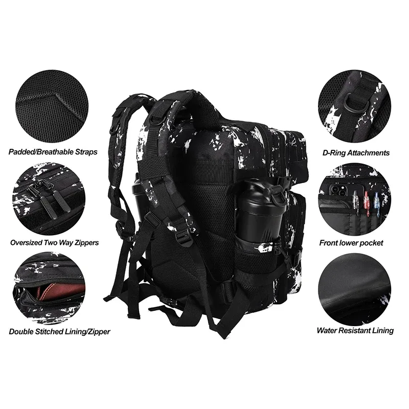 lhi 25l sac à dos tactique sac de gym pour femmes école fitness sports camping en plein air randonnée sac à dos sorcière porte-bouteille