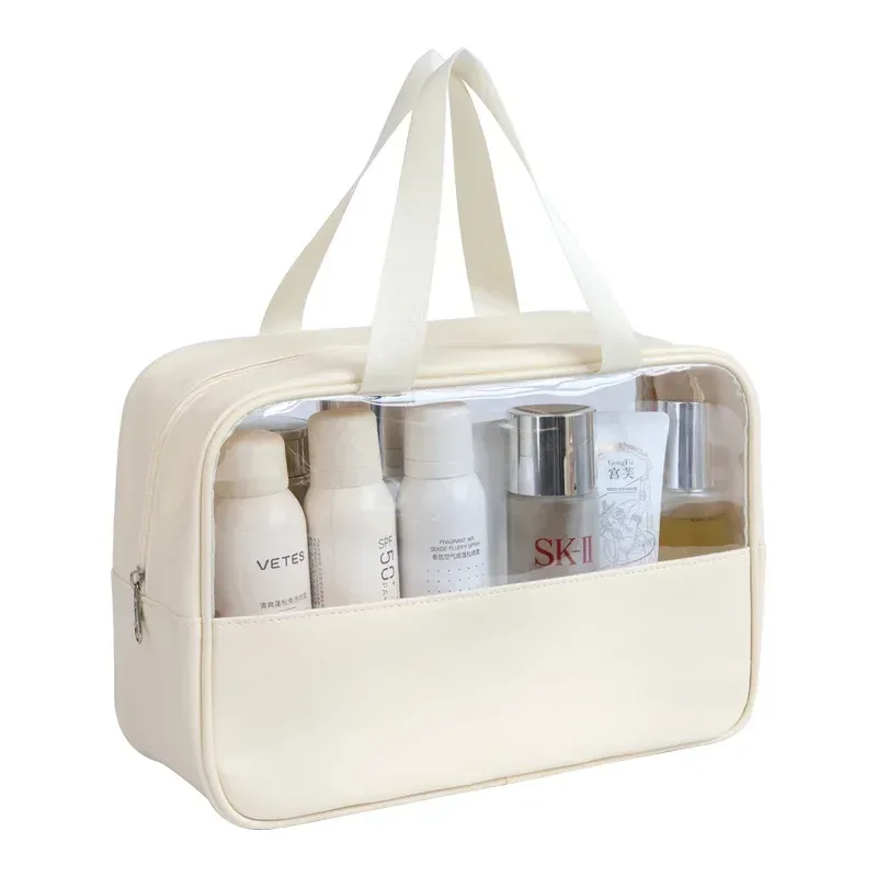 trousse de toilette de voyage portable pour femmes, trousse de maquillage transparente, grande capacité, trousse de bain et de toilette, étui de rangement multifonctionnel et imperméable.