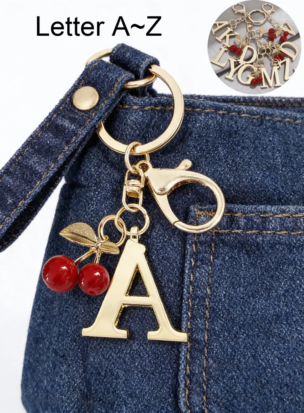 porte-clés élégant en or de qualité supérieure, pendentif 3d alphabet a-z, accessoire cœur rouge, anneau de porte-clés argenté tendance, pour sac/ordinateur portable