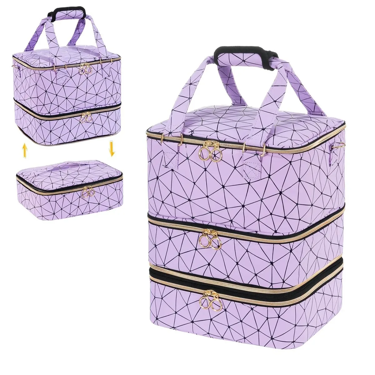 sac de rangement portable haut de gamme pour vernis à ongles, amovible, grande capacité, trois couches, peut contenir 84 flacons, avec compartiment pour lampe à ongles