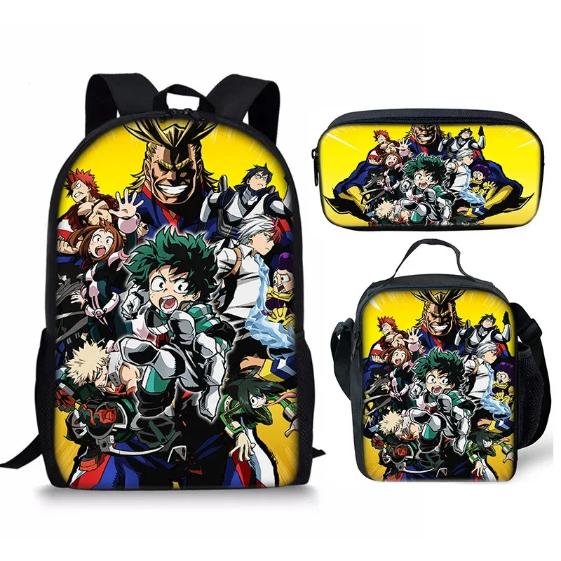 sac à dos my hero academy, ensemble de trois pièces, sac à bandoulière my hero academy, trousse à crayons