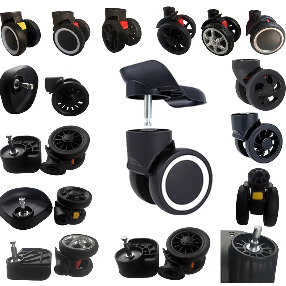 roues universelles amovibles plastique noires métalliques accessoires remplacement bagages pièces réparation travail atelier voyage modification valises