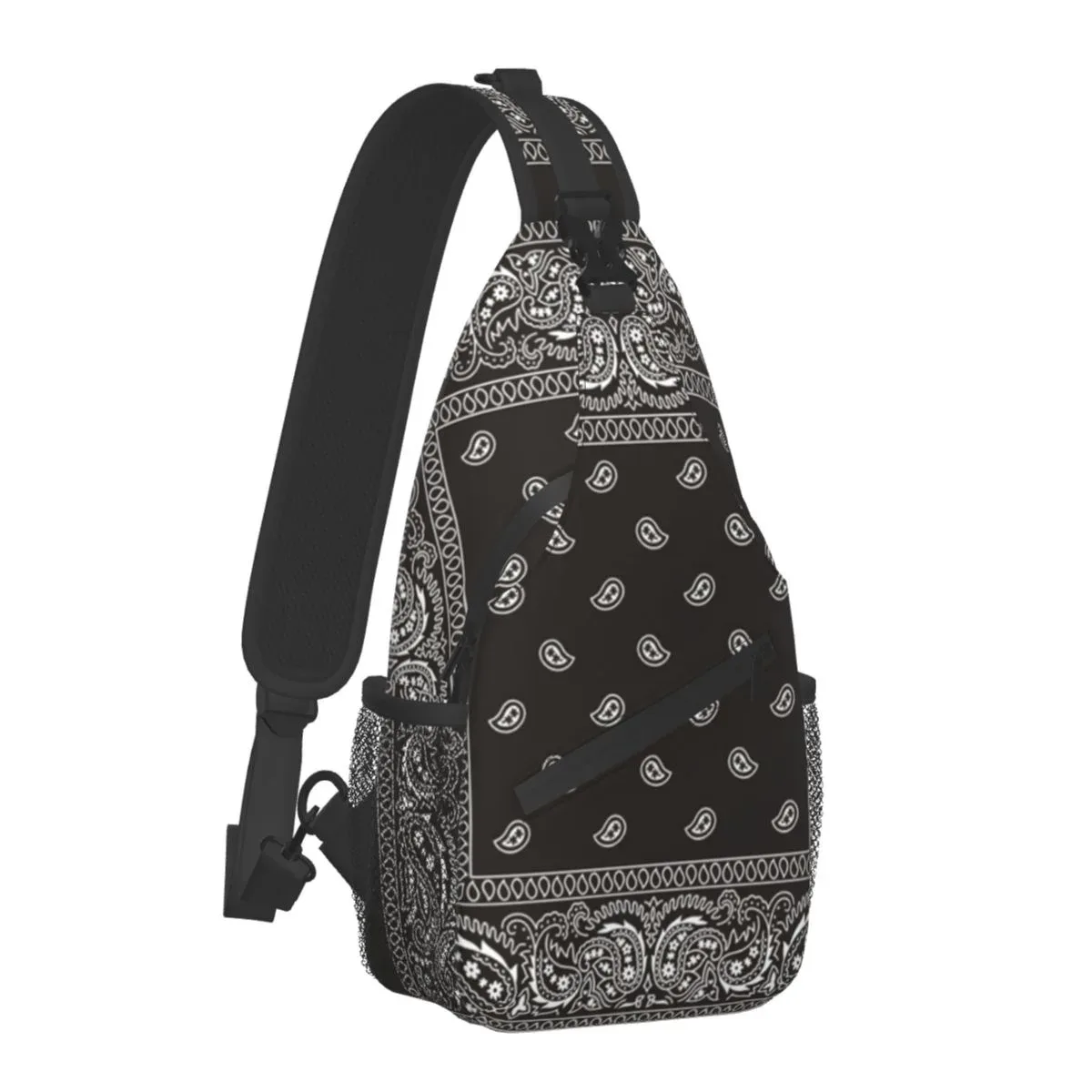 sac à bandoulière bandana paisley noir pour sac à dos à bandoulière sac de poitrine décontracté sac à dos pour randonnée marche vélo voyage cyclisme