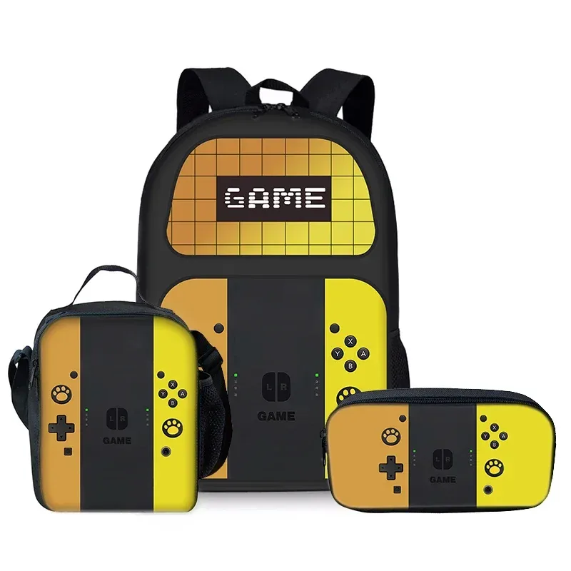sacs à dos trois pièces pour garçons et filles, design console de jeu, meilleurs cadeaux, sac à dos scolaire dessin animé 2d pour enfants