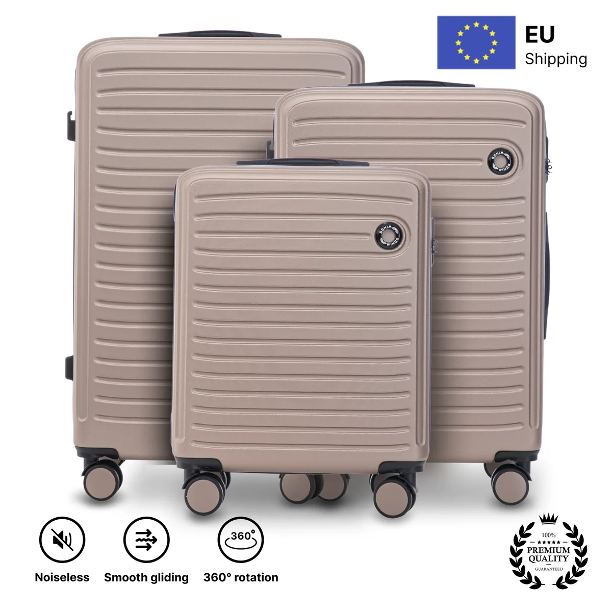ensemble de 3 valises durables en abs + coot (28 "/24"/20 ")  roues 360 verrouillage cryptographique |   cabine de voyage, grande et moyenne |   dimensions environ 75x50x30 cm/64.5x44x26.5 cm/55x40x20 cm |   couleurs : champagne, jaune, noir, bleu marine