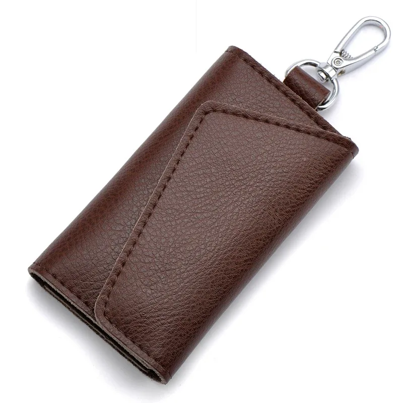 porte-clés en cuir véritable pour hommes et femmes, pochette de rangement, portefeuille de clé de voiture fendu en vache, étui pour clés de femme de ménage, mini sac pour cartes