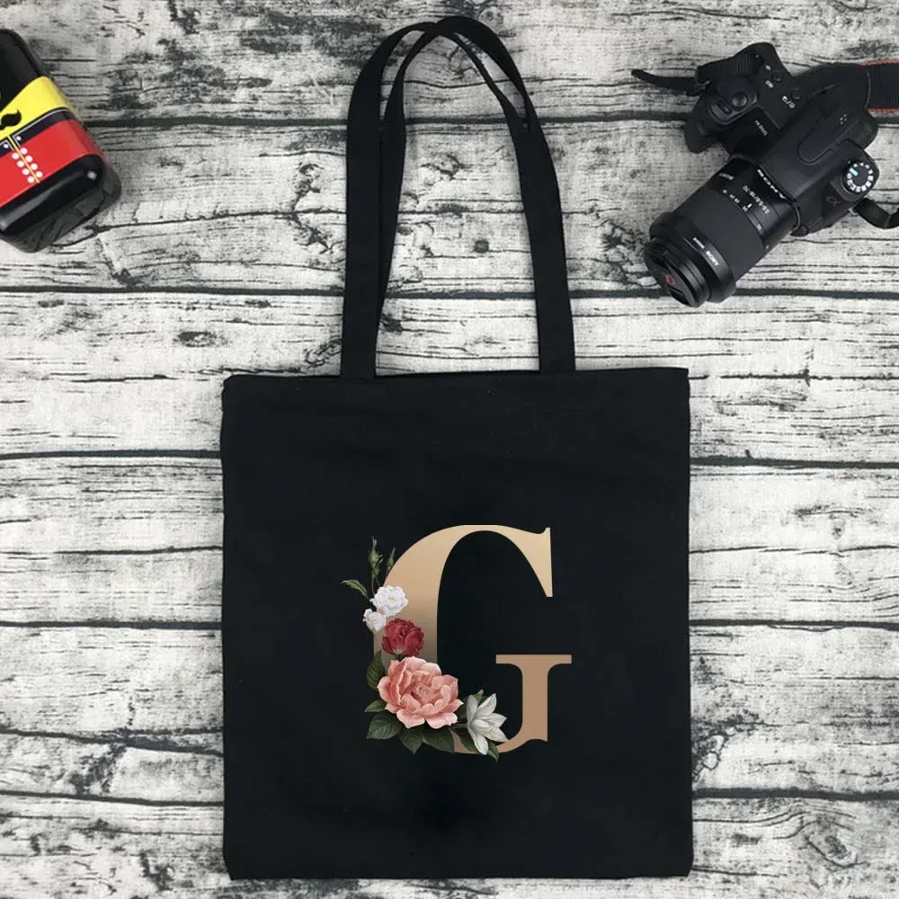 sac de shopping écologique pour femmes, sac à bandoulière portable pliable noir, sac à main réutilisable de grande capacité avec lettres, fourre-tout bolsos