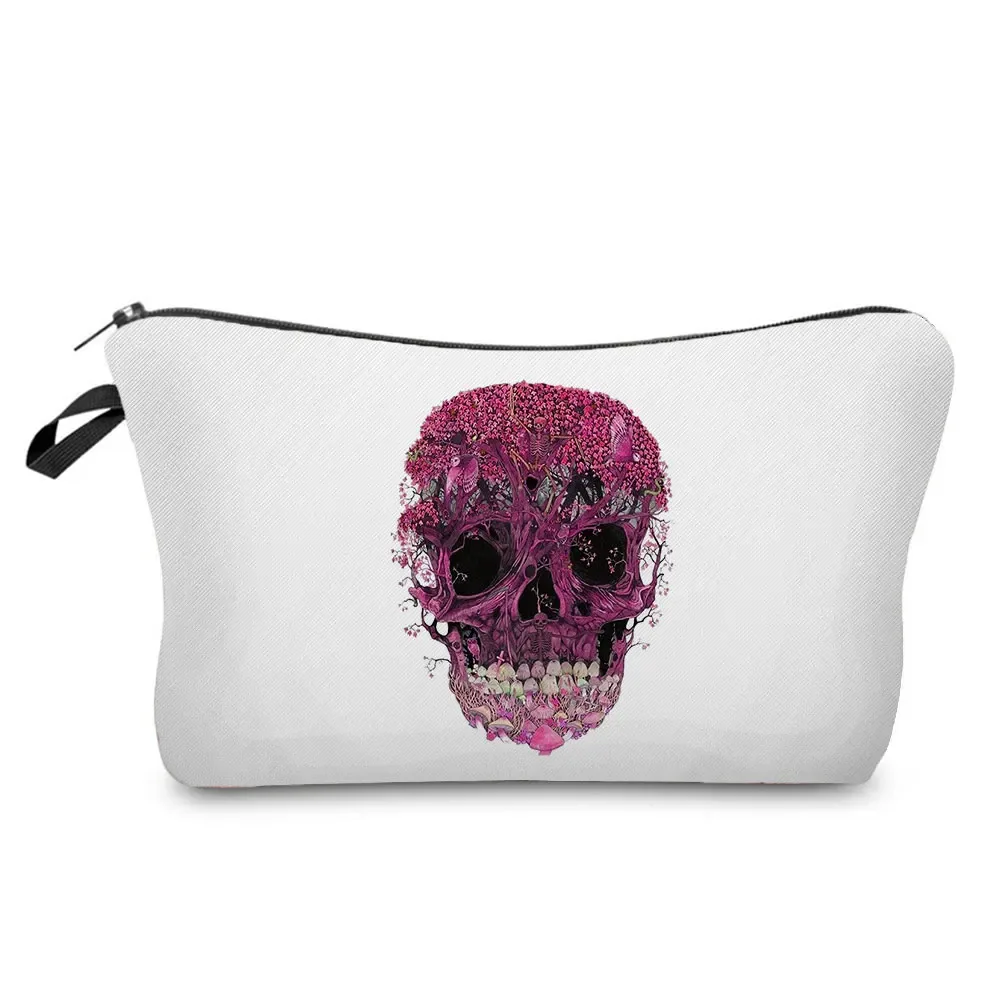 sacs à cosmétiques imprimés de crâne pour femmes, pochette de maquillage de personnalité, sac de rangement de voyage portable, étuis de rangement de rouge à lèvres, sac de maquillage à fermeture éclair