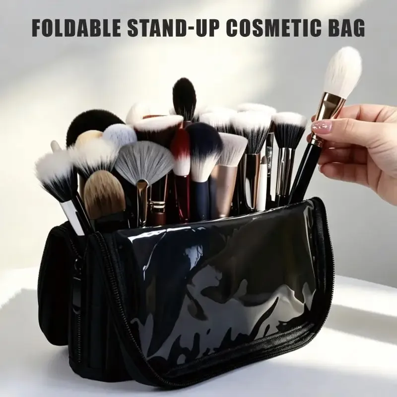 Organisateur Voyage Maquillage Pinceaux Séparateurs Réglables Pliable Noir Grande Capacité Usage Professionnel Cosmétologie Transport Pratique