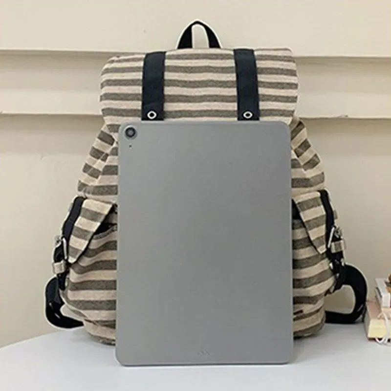 sac à dos rayé style coréen y2k décontracté avec cordon de serrage, grande capacité, polyvalent, pour étudiantes, filles et femmes, style kpop