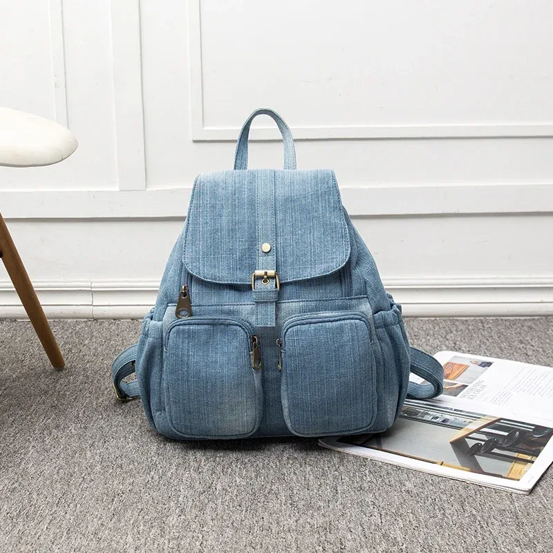 sac à dos en denim pour femmes, sac à bandoulière de loisirs et de voyage, grande capacité, cartable à la mode pour filles
