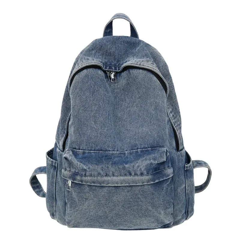 sac à dos rétro en toile à fermeture éclair pour hommes et femmes, sac d'école multi-poches, sacs de sport de voyage solides, nouveau denim, initié sr