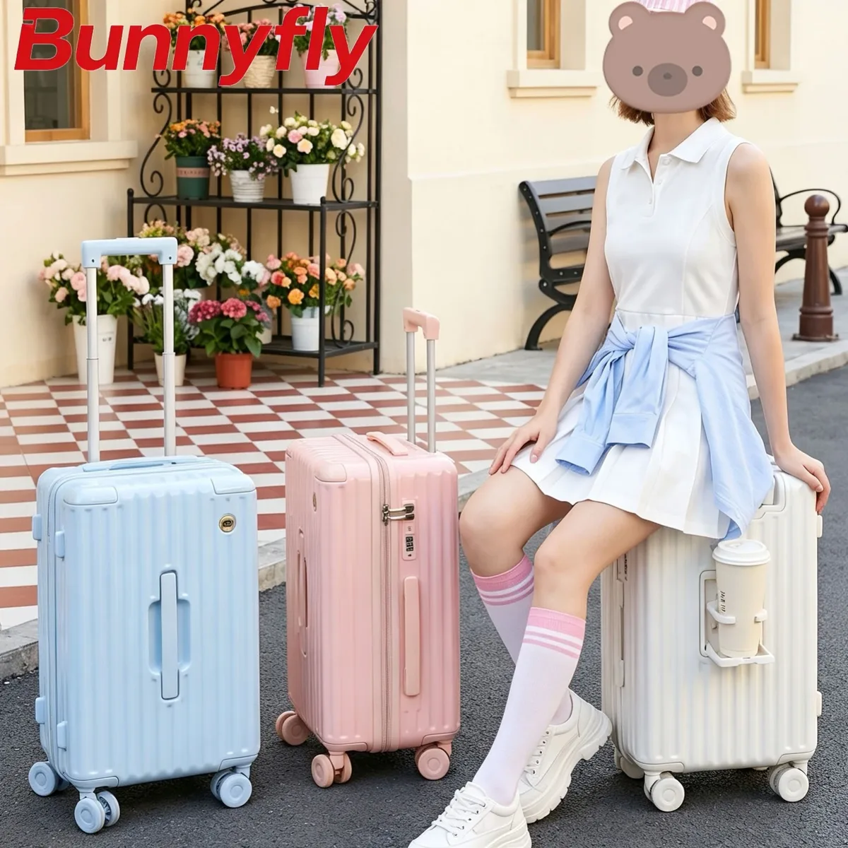valise à roulettes bunnyfly de 20 pouces, grande capacité, en polycarbonate, avec roues universelles silencieuses, couleur bonbon