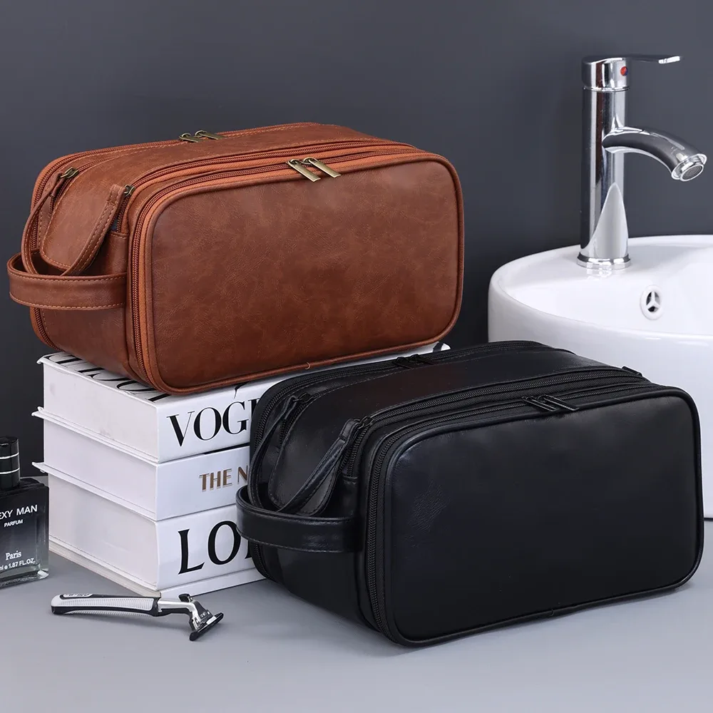 trousse de toilette multi-poches en pu pour femmes et hommes, trousse de maquillage essentielle de voyage, sac suspendu étanche, sac organisateur de lavage de cosmétiques