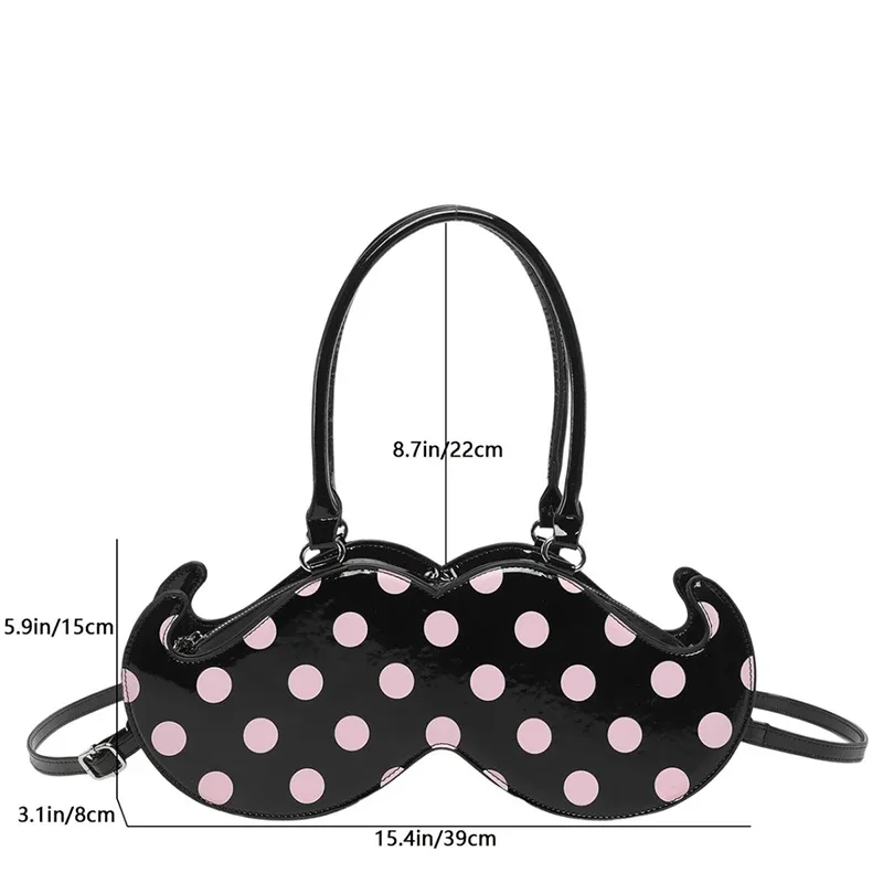 sac à bandoulière rétro à pois en forme de moustache, sac à main décontracté, sacoche portable pour le quotidien, style vintage streetwear