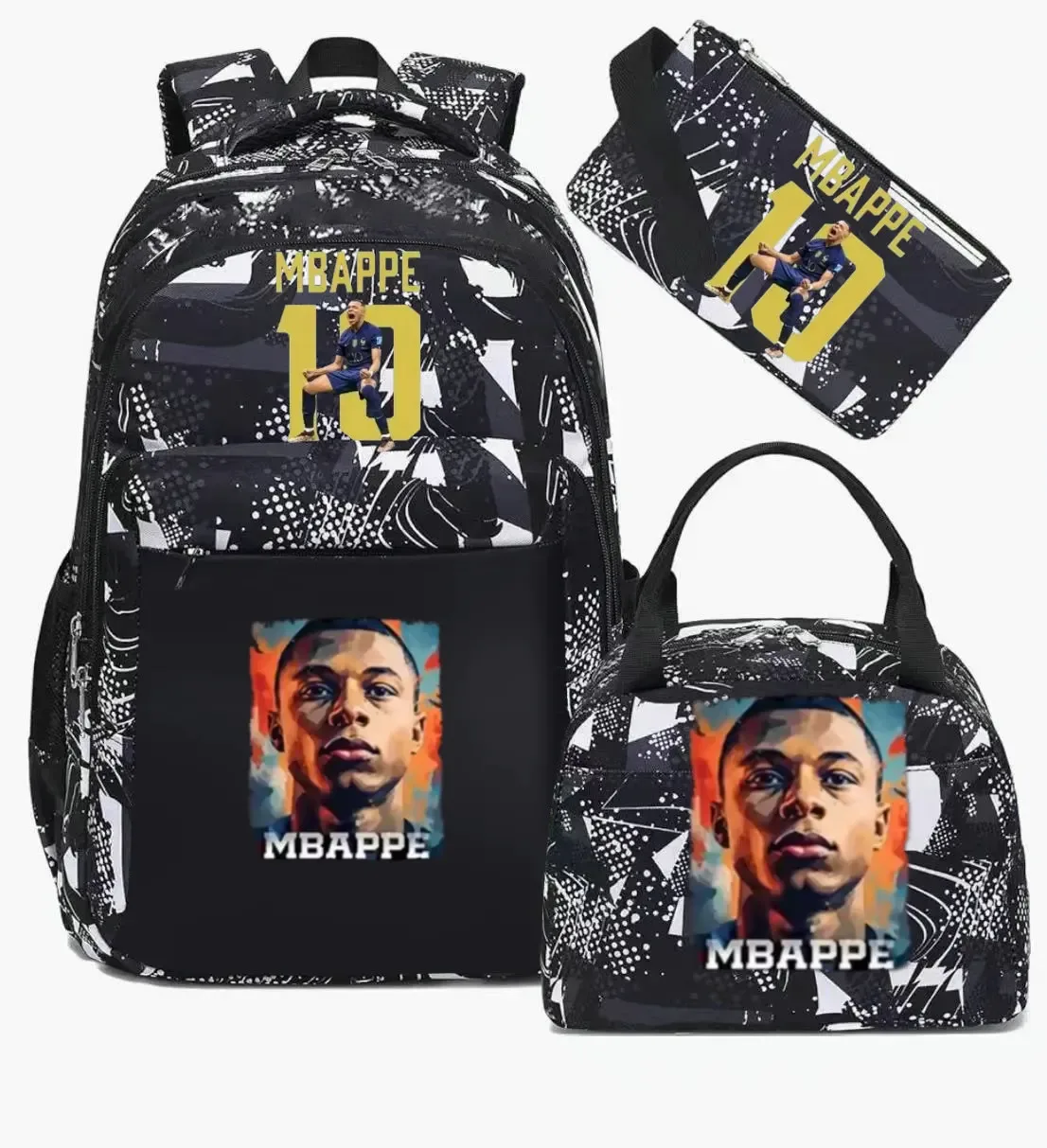 sac à dos m-mbappe camouflage 3 pièces, sacs d'école pour ordinateur portable, pour garçons et filles, sacs de voyage décontractés pour femmes et hommes, mochila