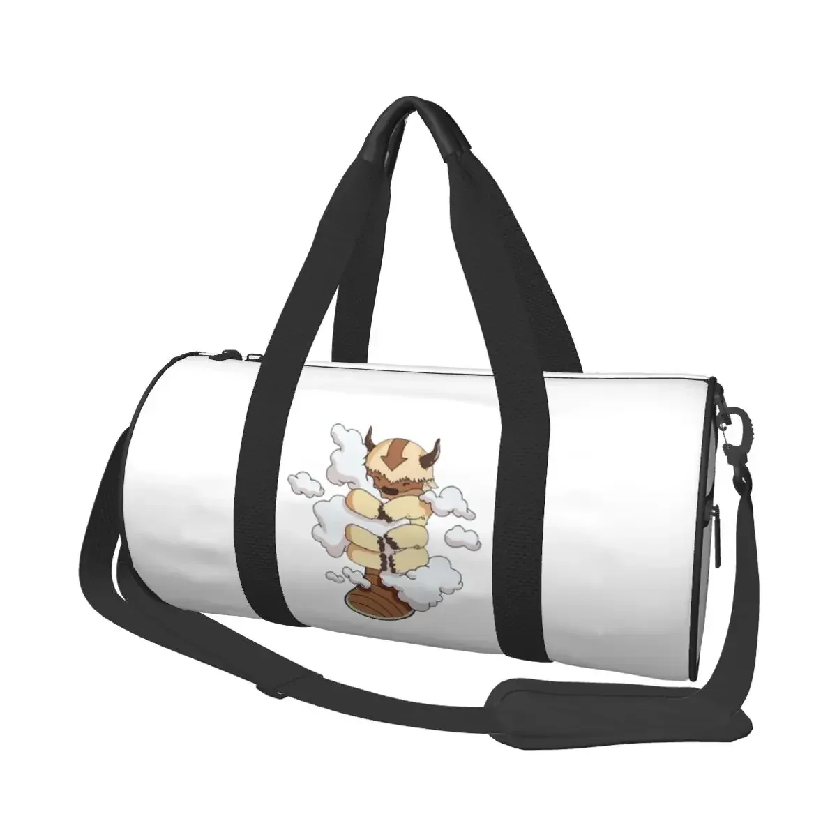 sac voyage polyester motif bœufs stylisés poignée amovible bande épaule usage week end sport cylindrique durabilité