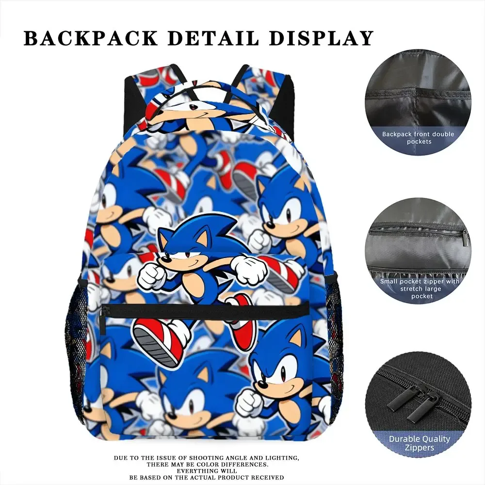sac à dos imprimé sonic the hedgehog, mignon et résistant, avec poche en filet, pour l'école, les pique-niques et les voyages