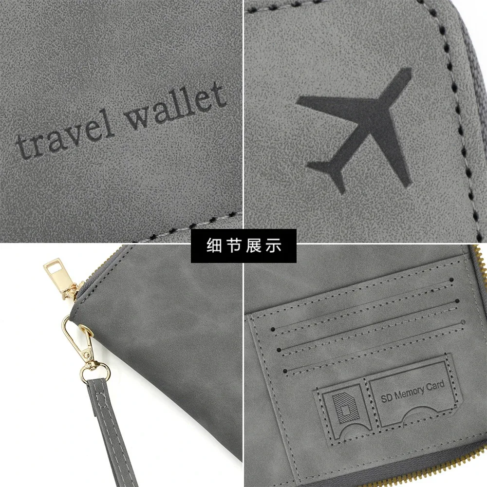 étui de passeport rfid anti-magnétique personnalisé avec fermeture éclair pour voyage, porte-passeport, sac de rangement de documents multifonctionnel