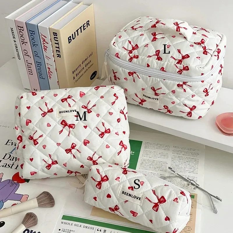 trousse de maquillage de grande capacité, trousse à cosmétiques imprimée de fleurs avec nœud, organisateur de toilette portable à fermeture éclair
